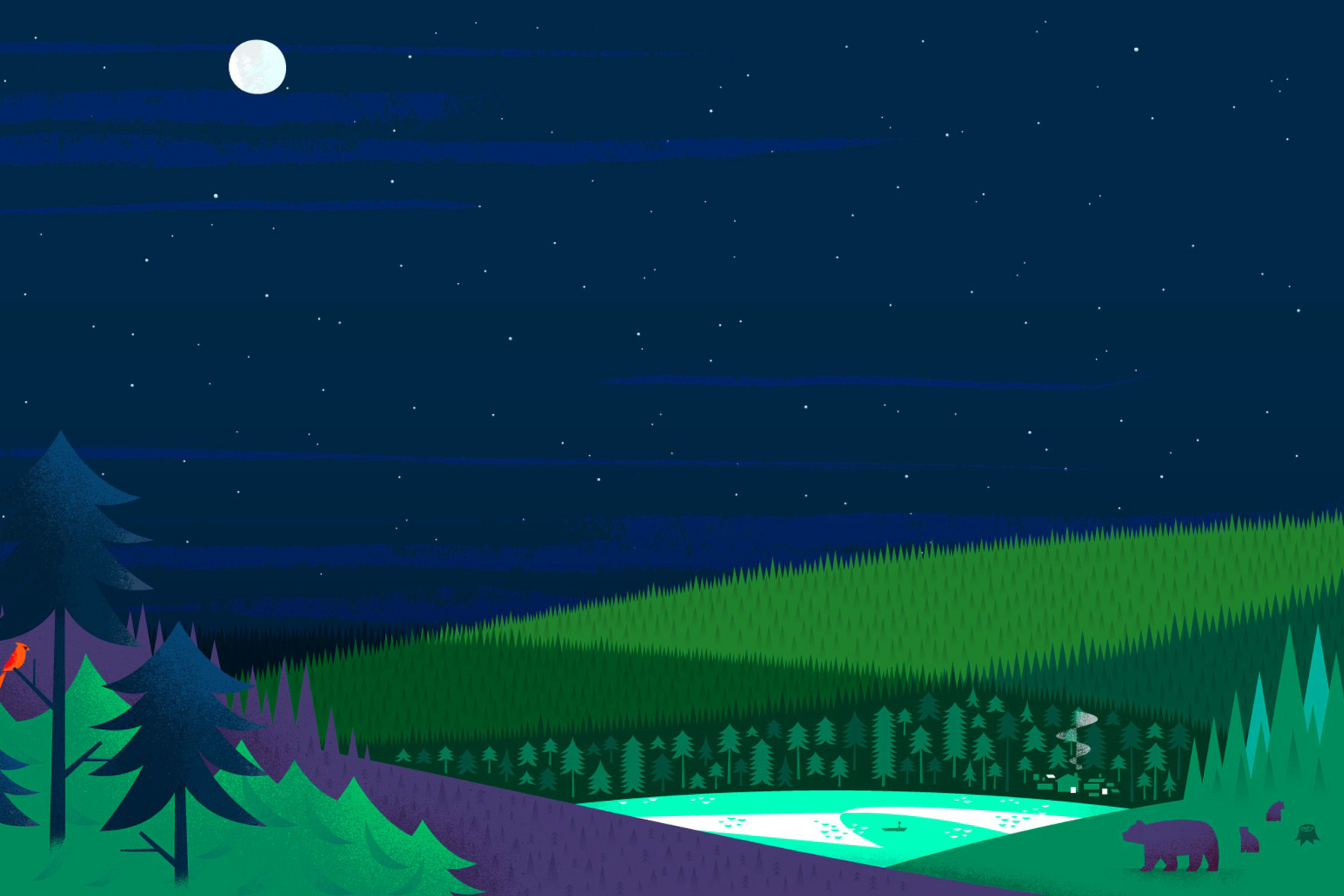 Das Graphics night and bears in forest Wallpaper 2880x1920