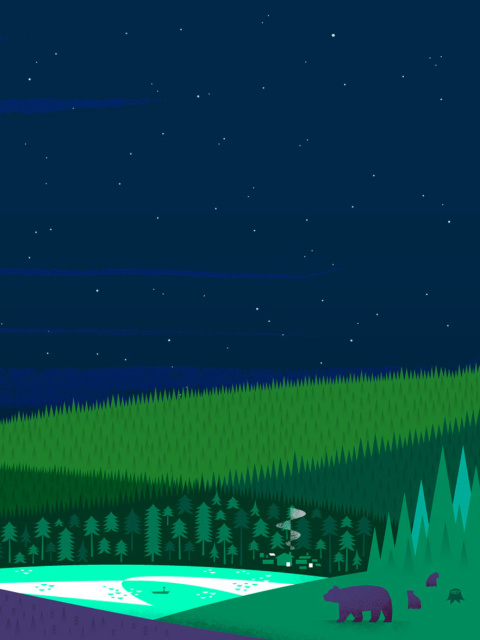 Das Graphics night and bears in forest Wallpaper 480x640