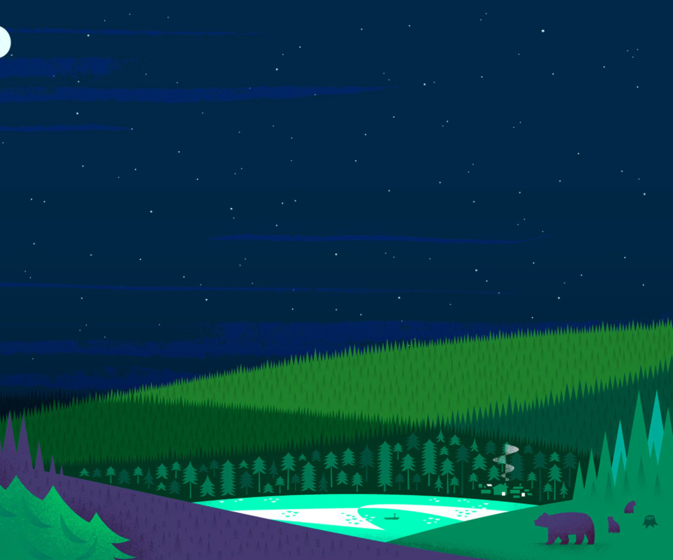 Fondo de pantalla Graphics night and bears in forest 960x800