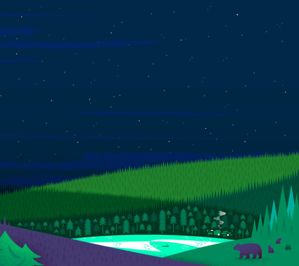 Das Graphics night and bears in forest Wallpaper 960x854