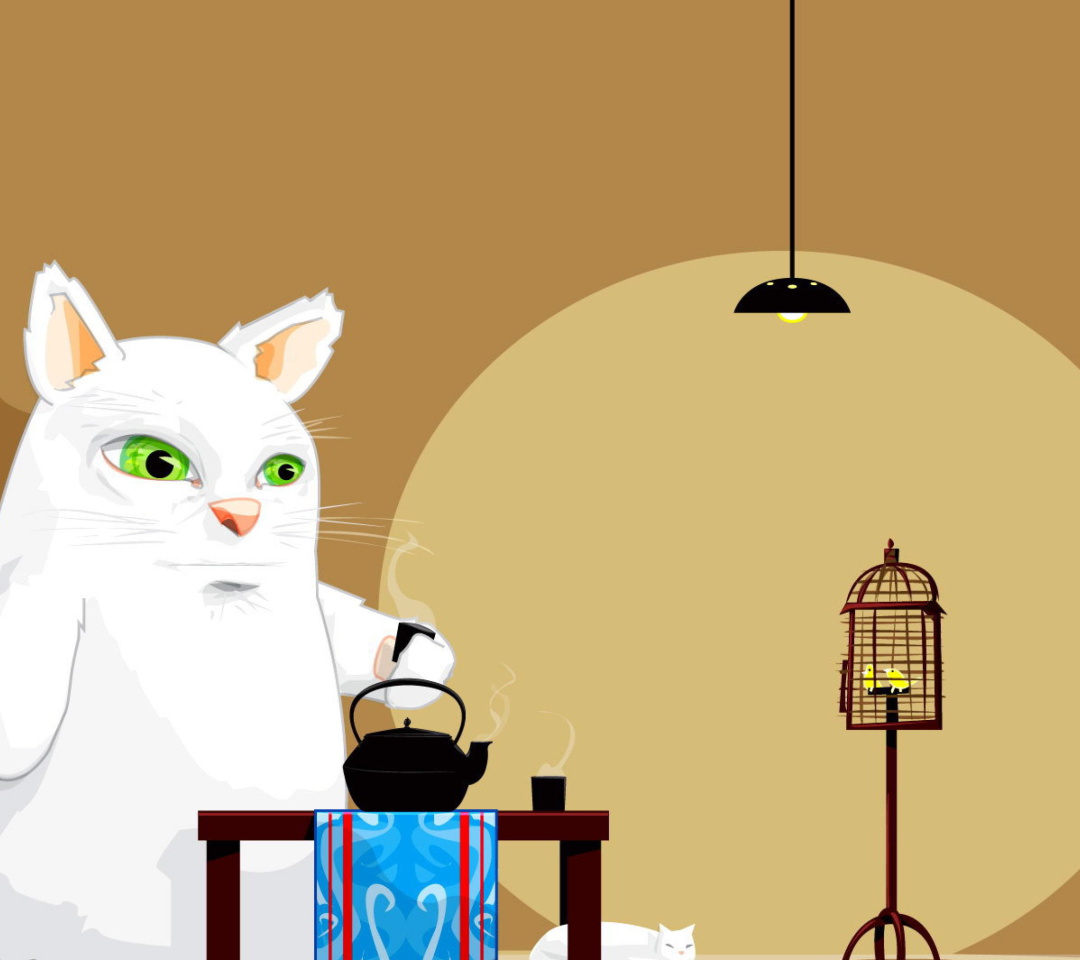 Fondo de pantalla Japanese Cat Breakfast 1080x960