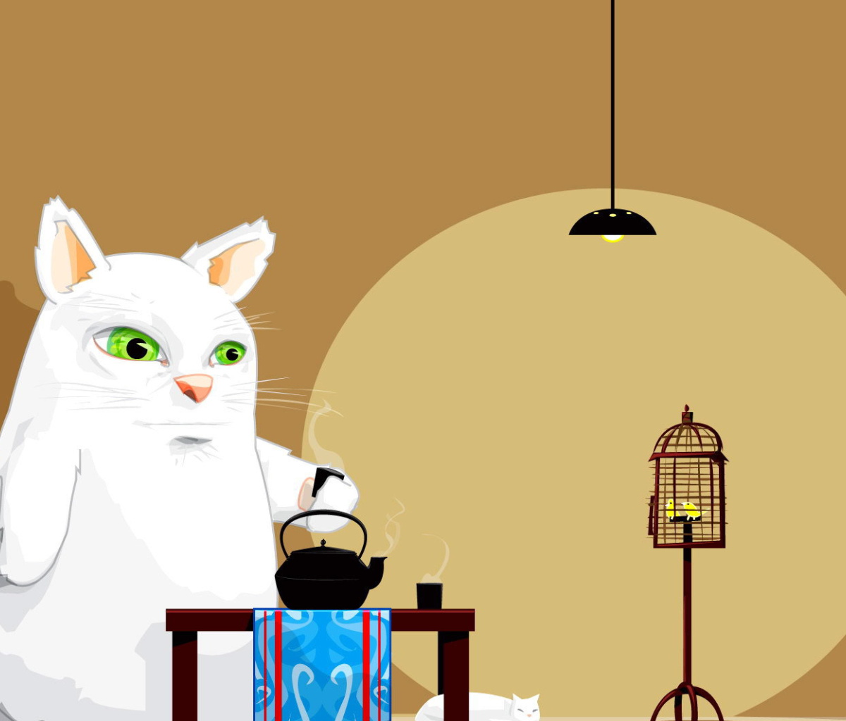 Fondo de pantalla Japanese Cat Breakfast 1200x1024