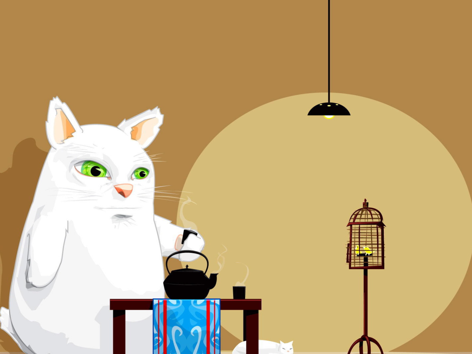 Fondo de pantalla Japanese Cat Breakfast 1600x1200