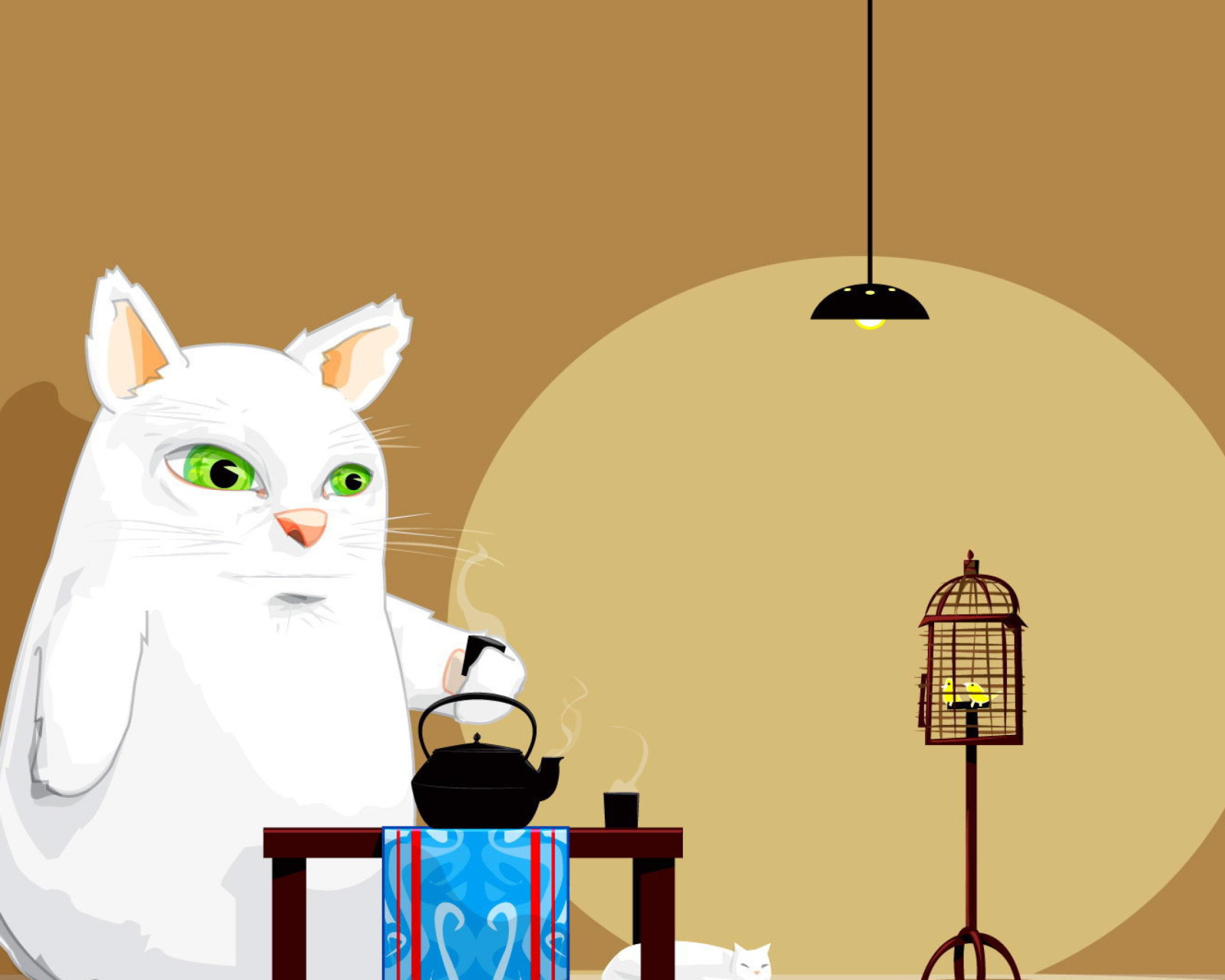 Fondo de pantalla Japanese Cat Breakfast 1600x1280