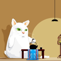 Fondo de pantalla Japanese Cat Breakfast 208x208