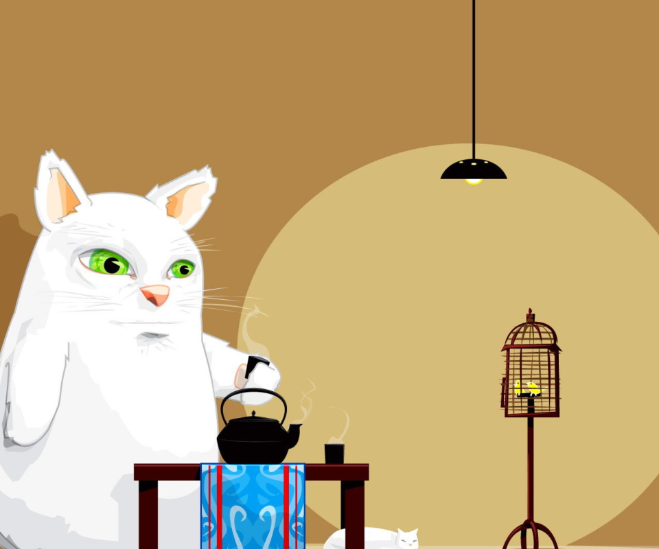 Fondo de pantalla Japanese Cat Breakfast 960x800