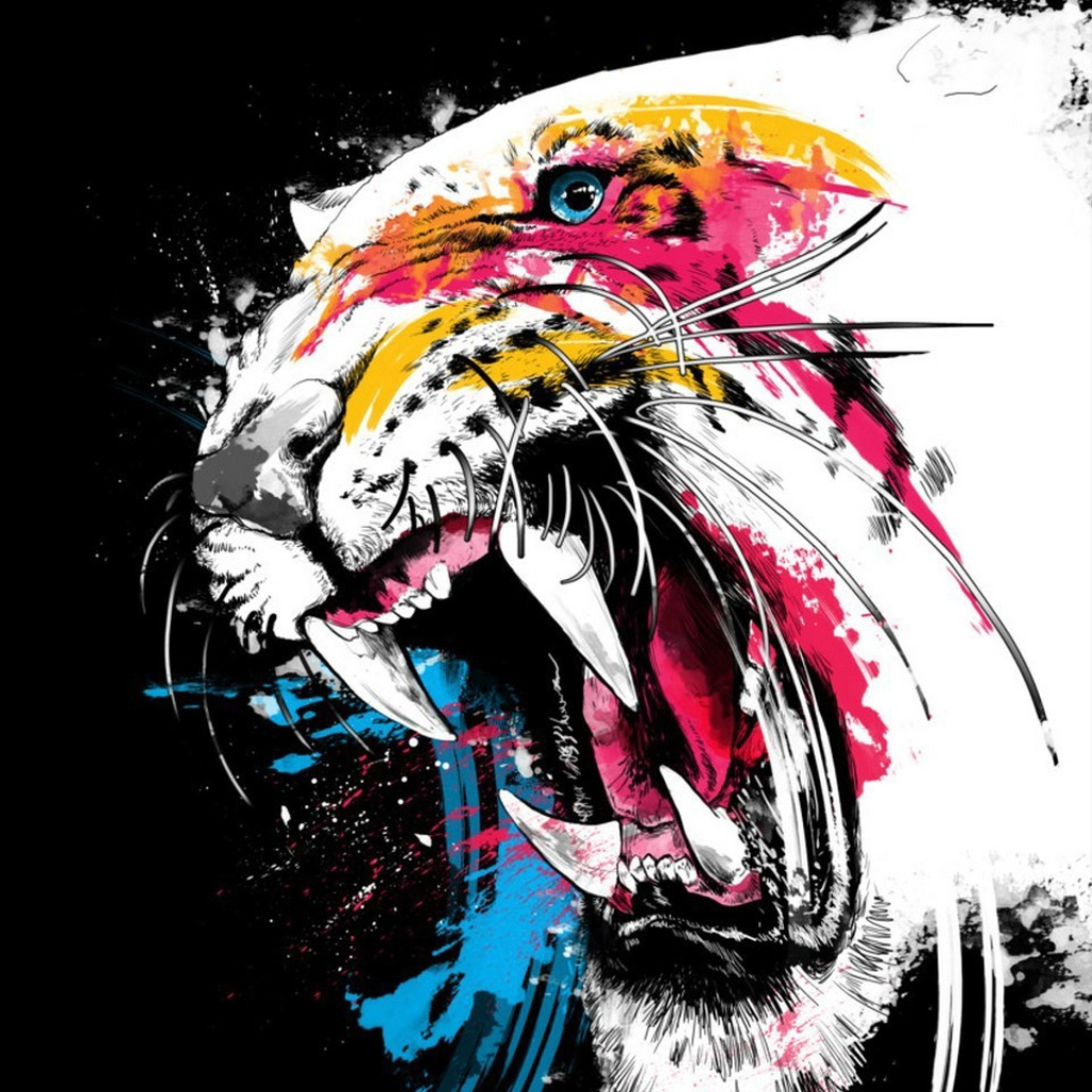 Fondo de pantalla Tiger Colorfull Paints 1024x1024
