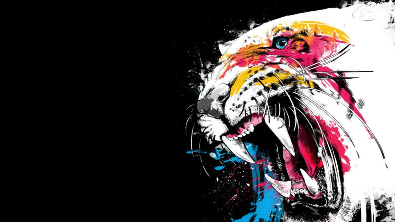 Tiger Colorfull Paints wallpaper 1366x768