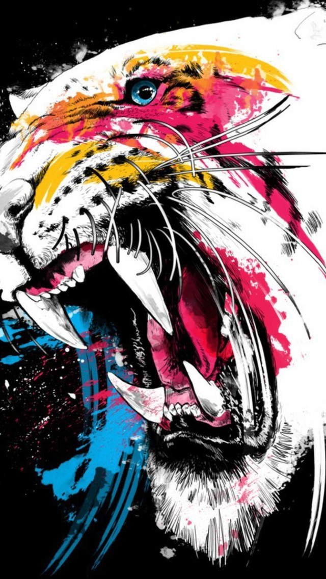 Das Tiger Colorfull Paints Wallpaper 640x1136