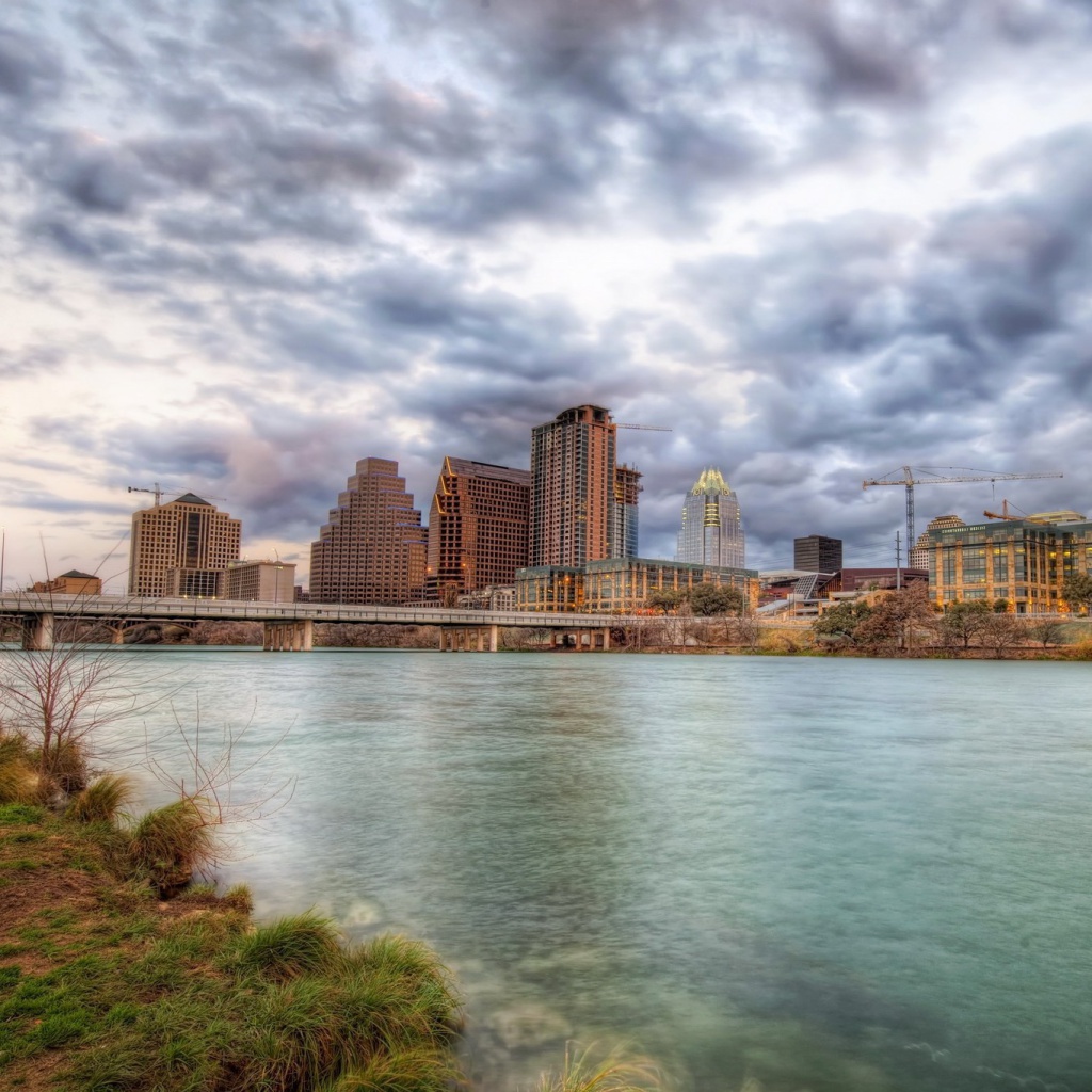 USA Sky Rivers Bridges Austin TX Texas Clouds HDR wallpaper 1024x1024