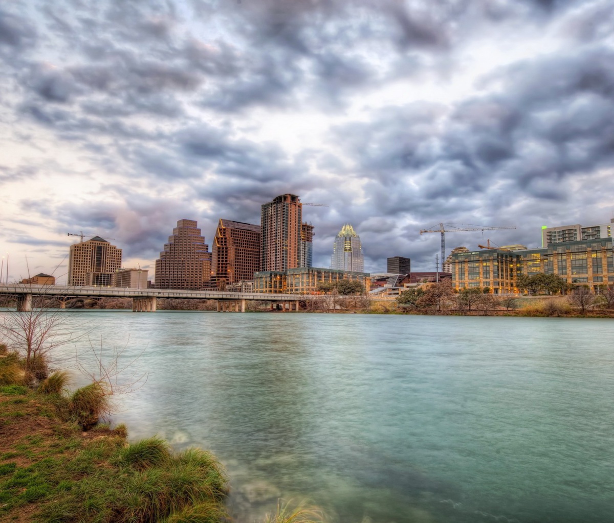 USA Sky Rivers Bridges Austin TX Texas Clouds HDR wallpaper 1200x1024