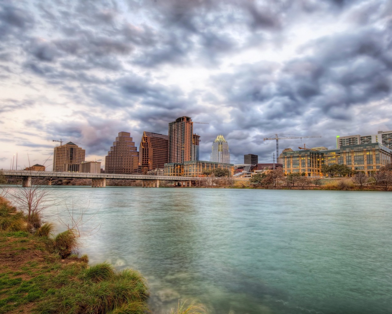 Fondo de pantalla USA Sky Rivers Bridges Austin TX Texas Clouds HDR 1280x1024