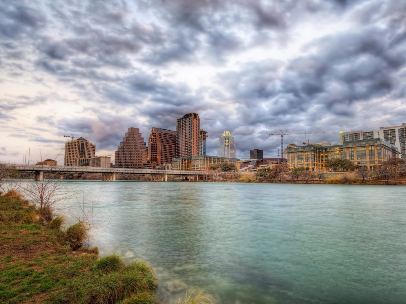 Das USA Sky Rivers Bridges Austin TX Texas Clouds HDR Wallpaper 1400x1050