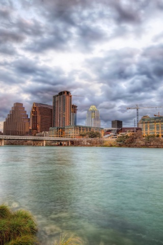 Das USA Sky Rivers Bridges Austin TX Texas Clouds HDR Wallpaper 320x480
