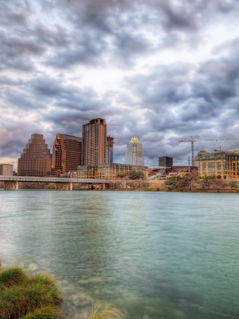 Das USA Sky Rivers Bridges Austin TX Texas Clouds HDR Wallpaper 480x640