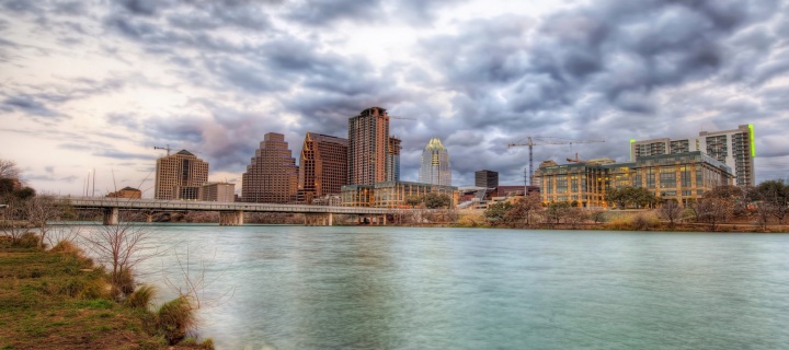 Das USA Sky Rivers Bridges Austin TX Texas Clouds HDR Wallpaper 720x320