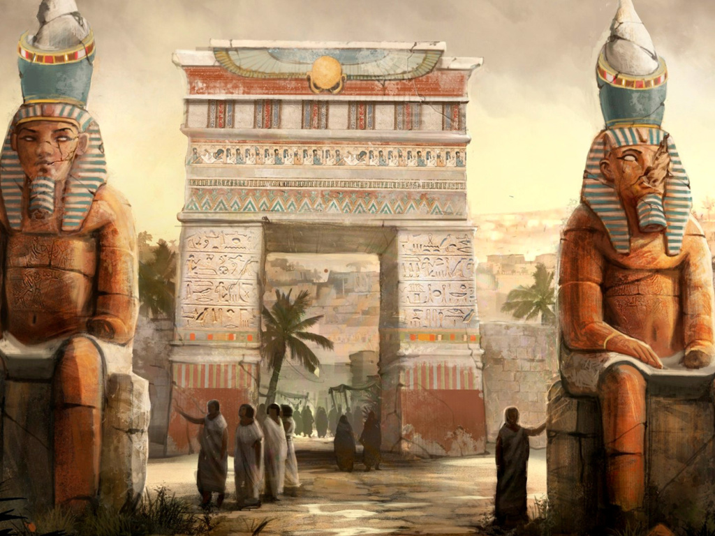 Das Ancient Egypt Statues Wallpaper 1024x768