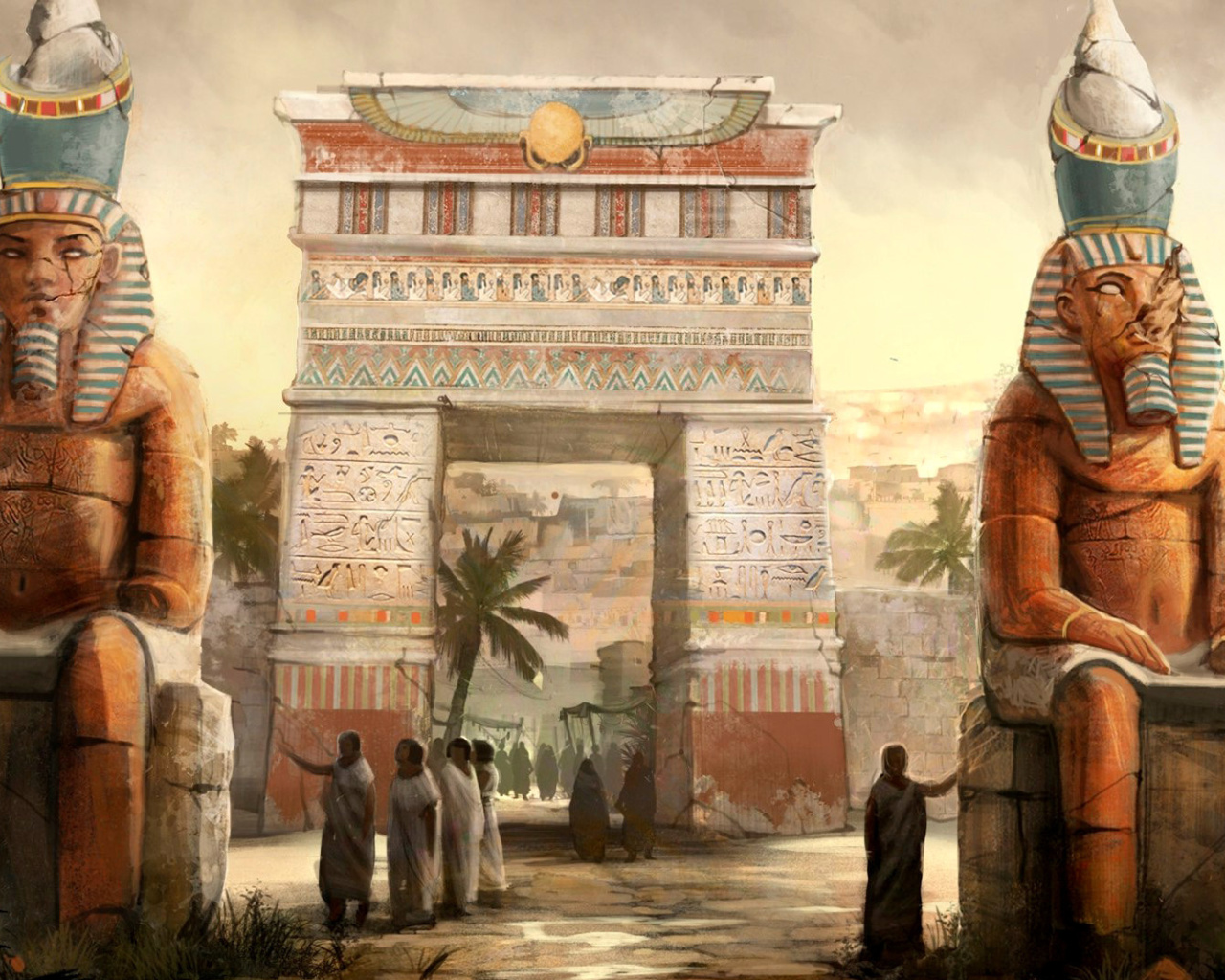 Fondo de pantalla Ancient Egypt Statues 1280x1024