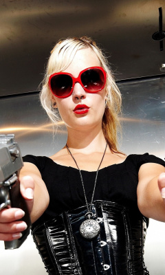 Обои Blonde girl with pistols 240x400