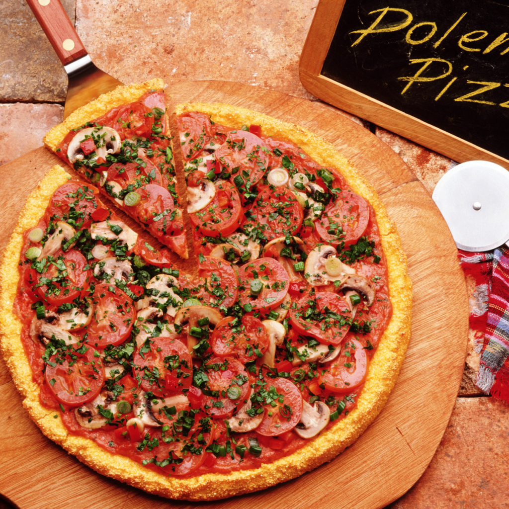 Pizza With Tomatoes And Mushrooms wallpaper 1024x1024