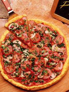 Pizza With Tomatoes And Mushrooms wallpaper 240x320