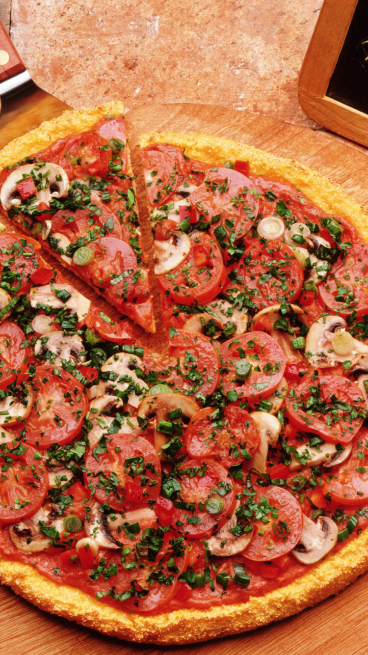 Pizza With Tomatoes And Mushrooms wallpaper 750x1334