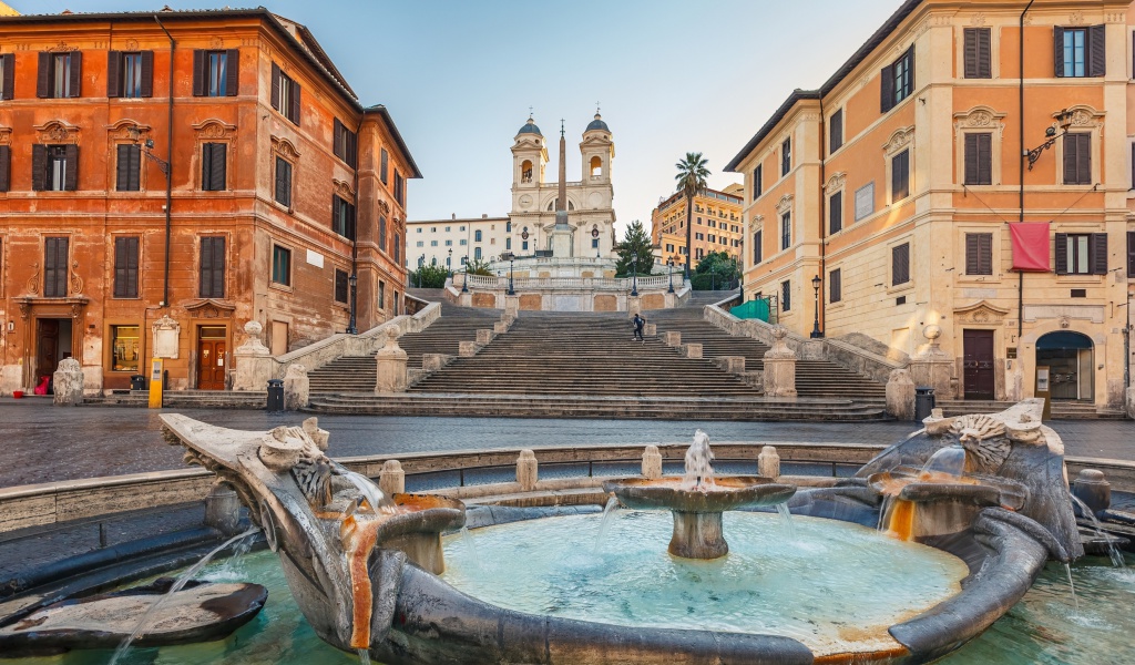 Spanish Steps in Rome and Fontana della Barcaccia wallpaper 1024x600