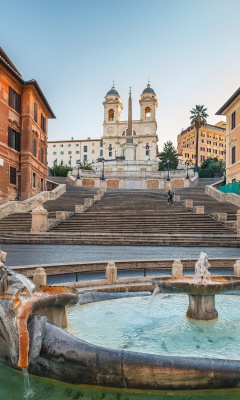 Spanish Steps in Rome and Fontana della Barcaccia wallpaper 240x400