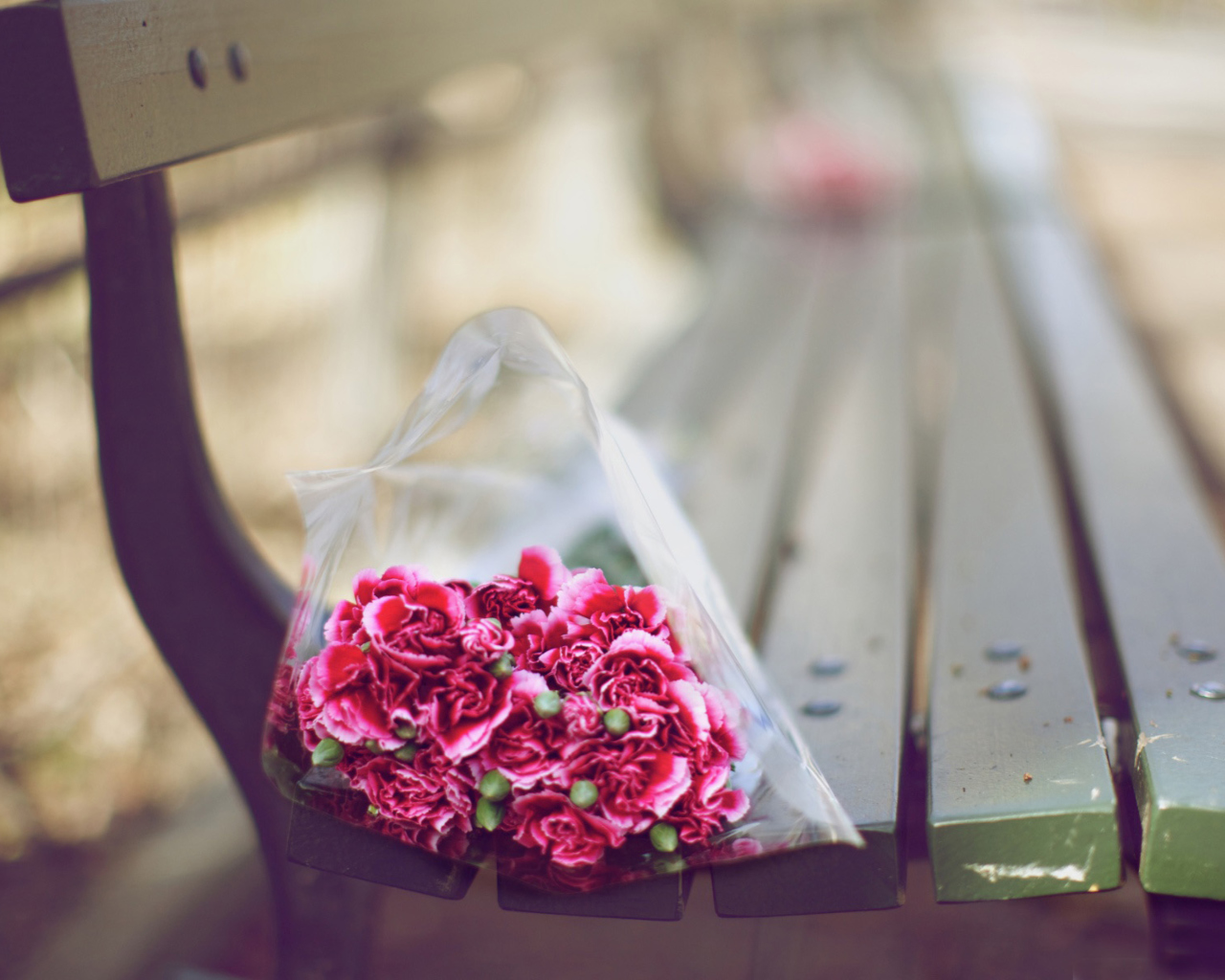 Bouquet On Bench In Park wallpaper 1280x1024