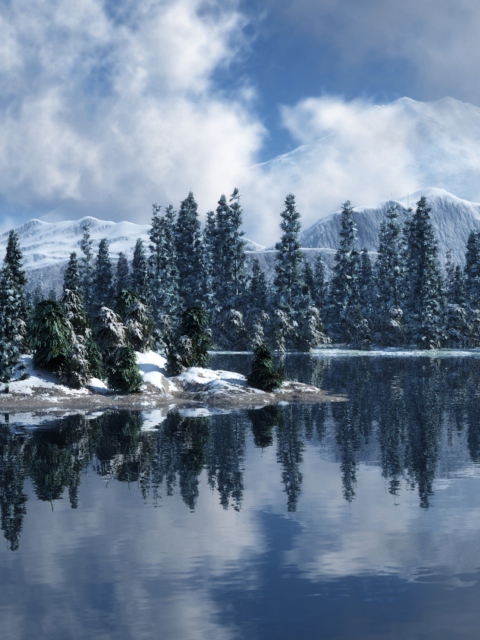 Blue Winter Landscape wallpaper 480x640