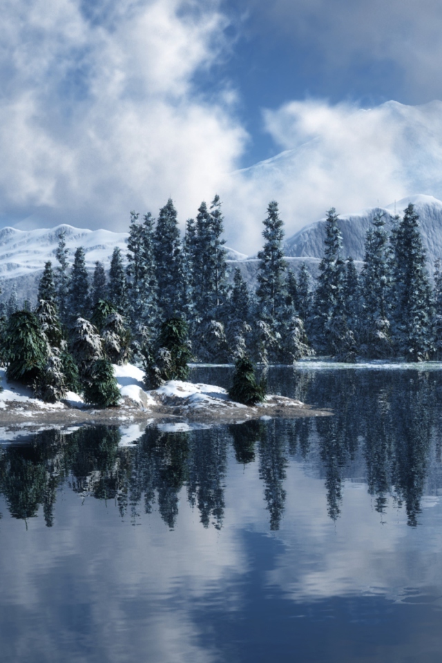 Das Blue Winter Landscape Wallpaper 640x960