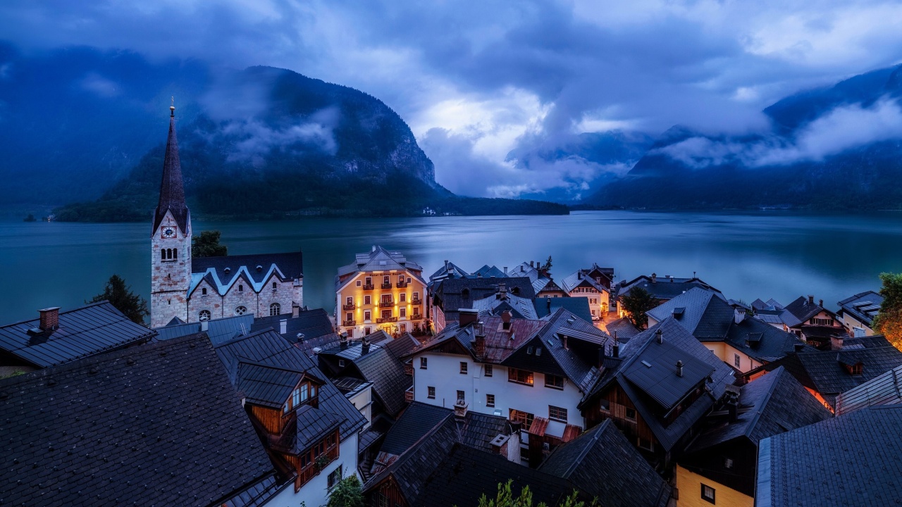 Sfondi Hallstatt Austria Mist City 1280x720