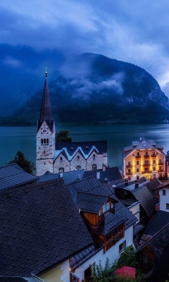 Hallstatt Austria Mist City wallpaper 240x400