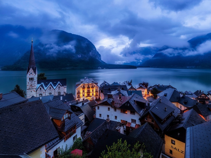 Обои Hallstatt Austria Mist City 800x600