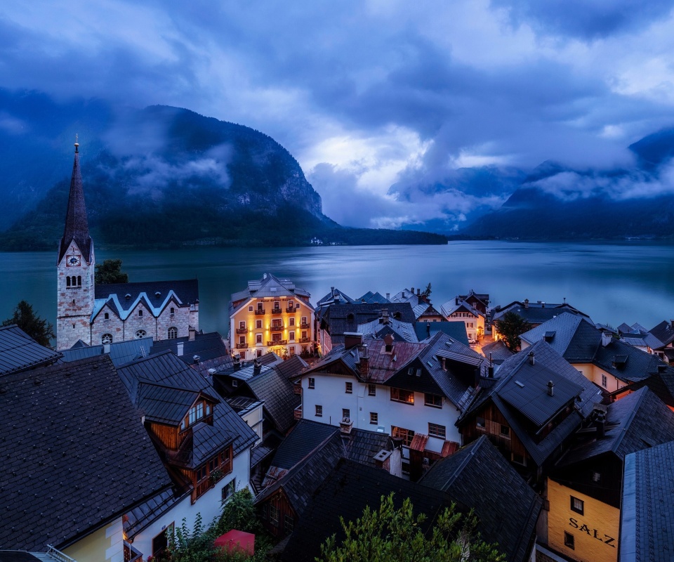 Обои Hallstatt Austria Mist City 960x800