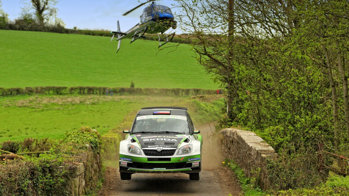 Skoda Fabia & Helicopter wallpaper 1366x768