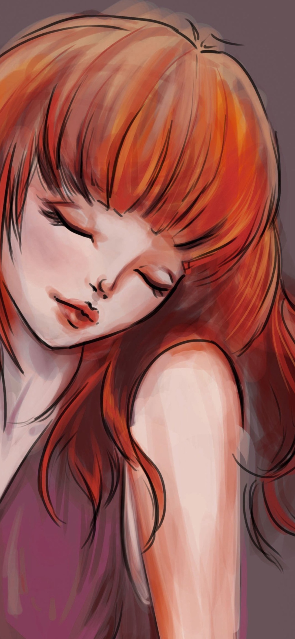 Screenshot №1 pro téma Redhead Girl Painting 1170x2532