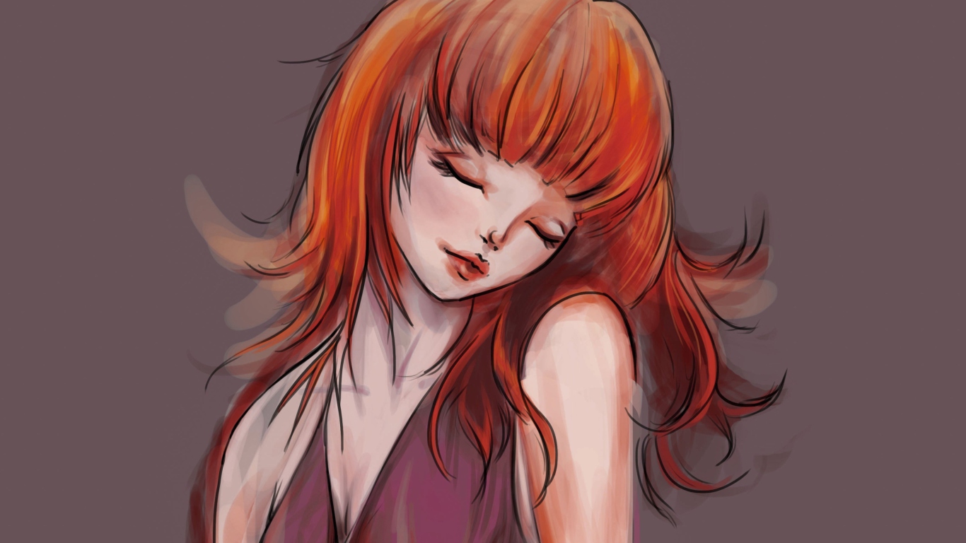 Redhead Girl Painting wallpaper 1366x768