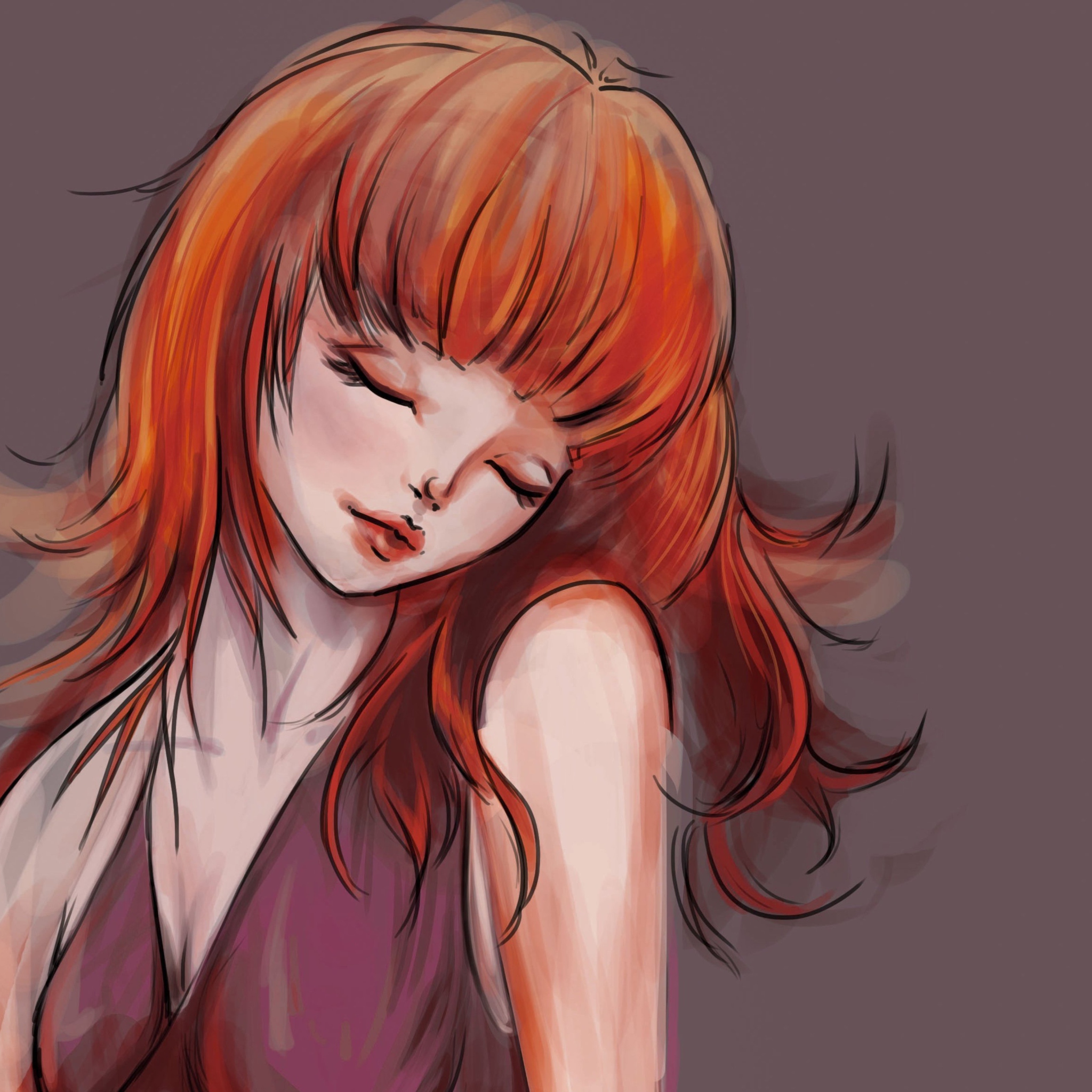 Das Redhead Girl Painting Wallpaper 2048x2048