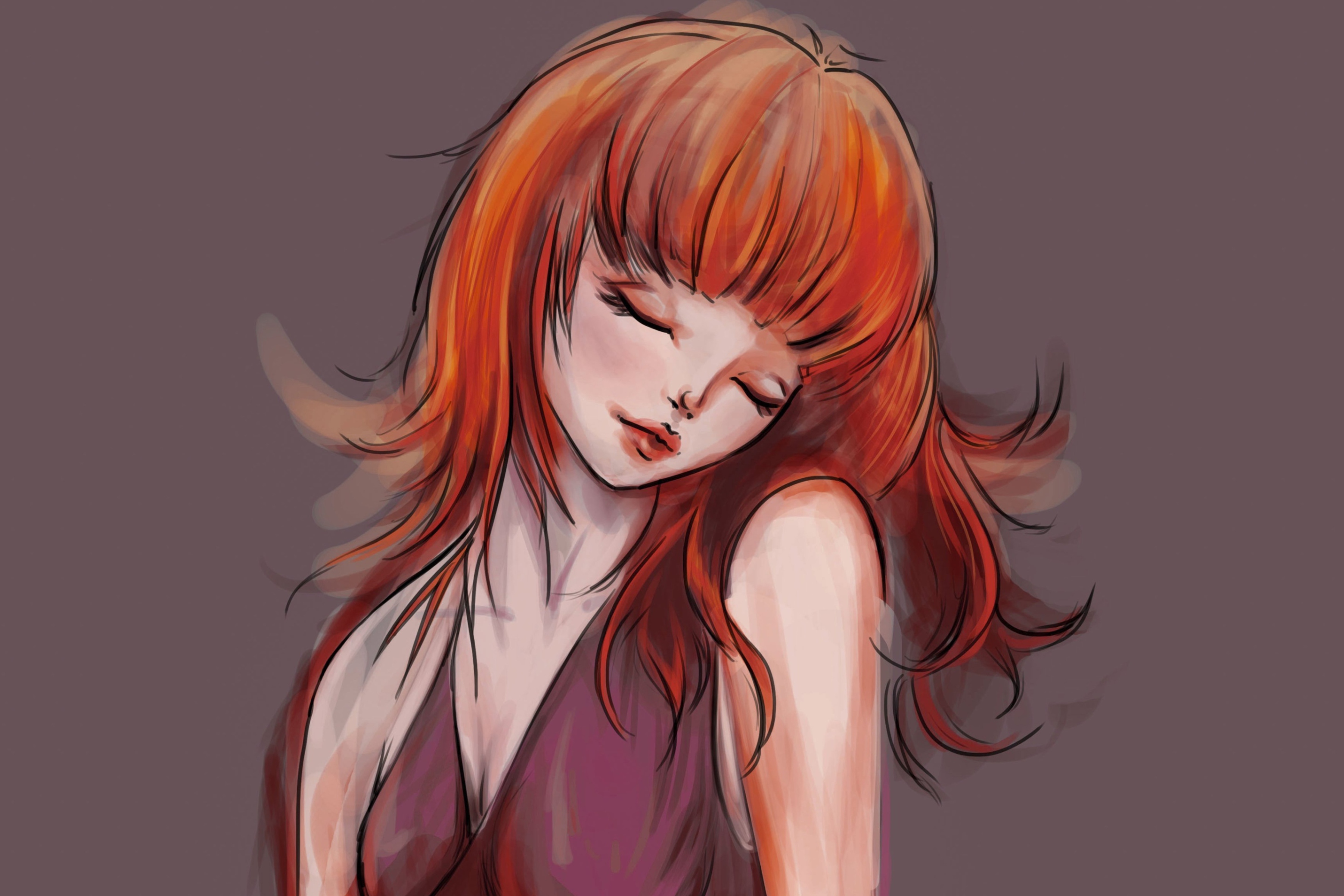 Screenshot №1 pro téma Redhead Girl Painting 2880x1920
