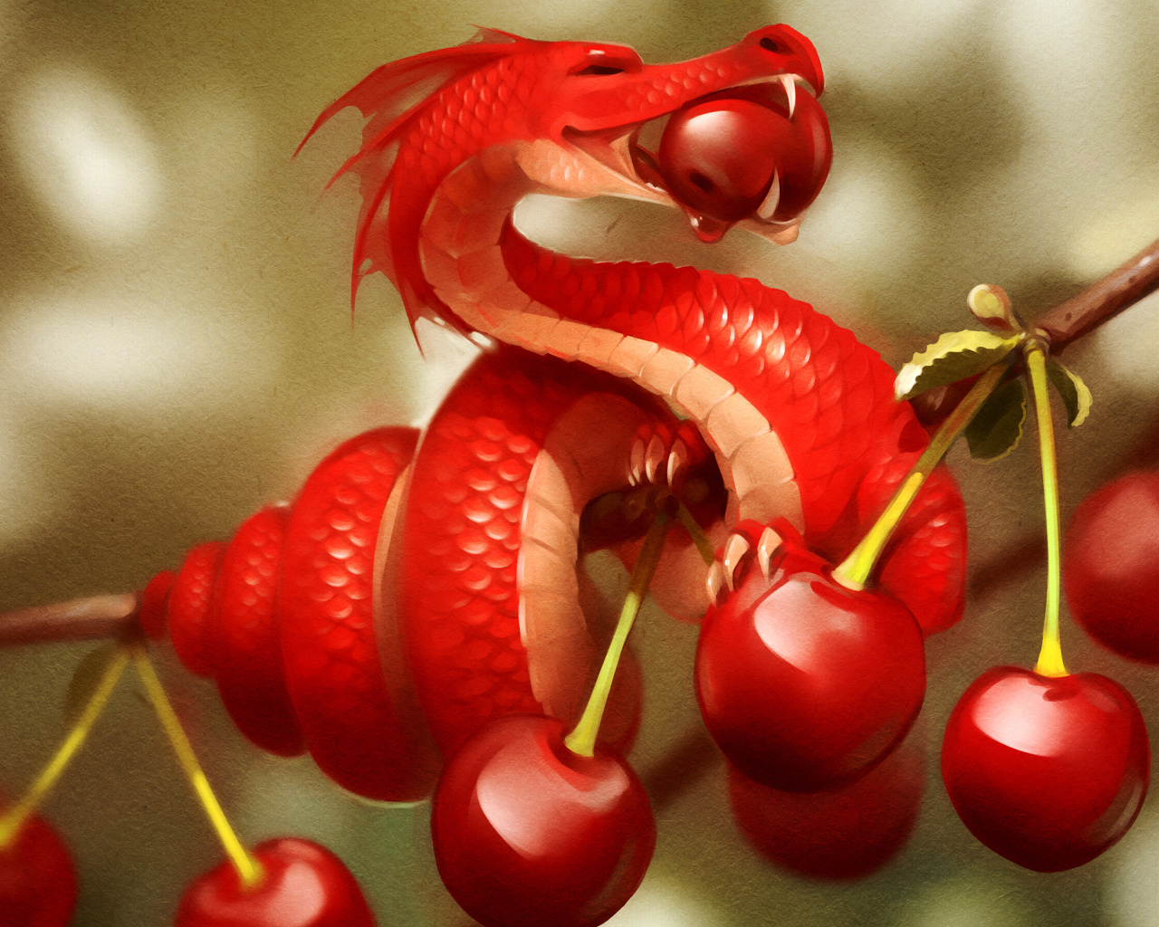 Das Dragon with Cherry Wallpaper 1280x1024