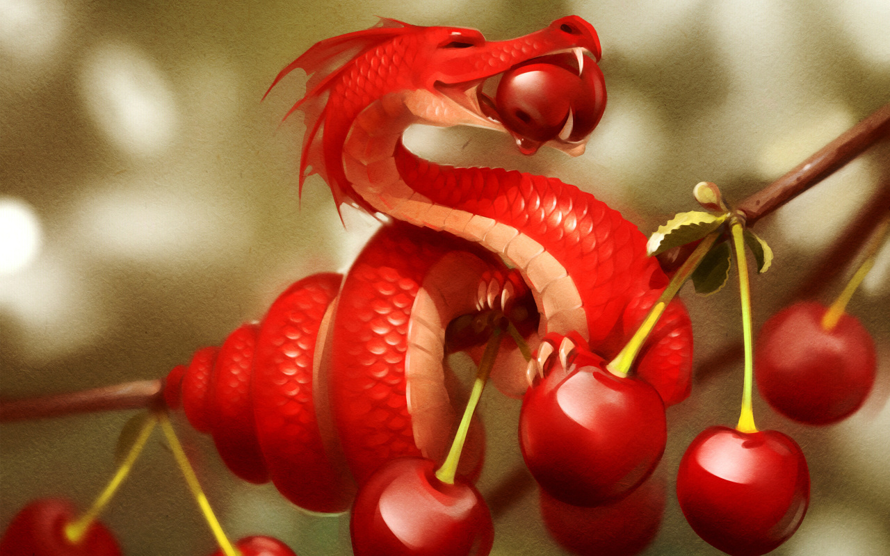 Dragon with Cherry wallpaper 1280x800