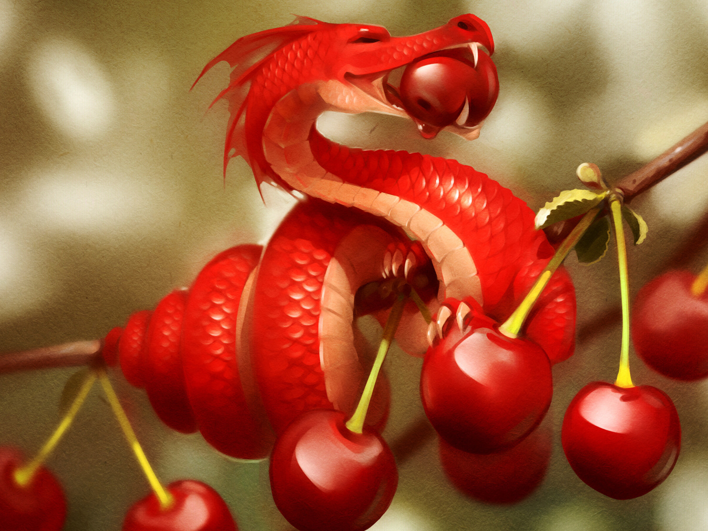 Dragon with Cherry wallpaper 1400x1050