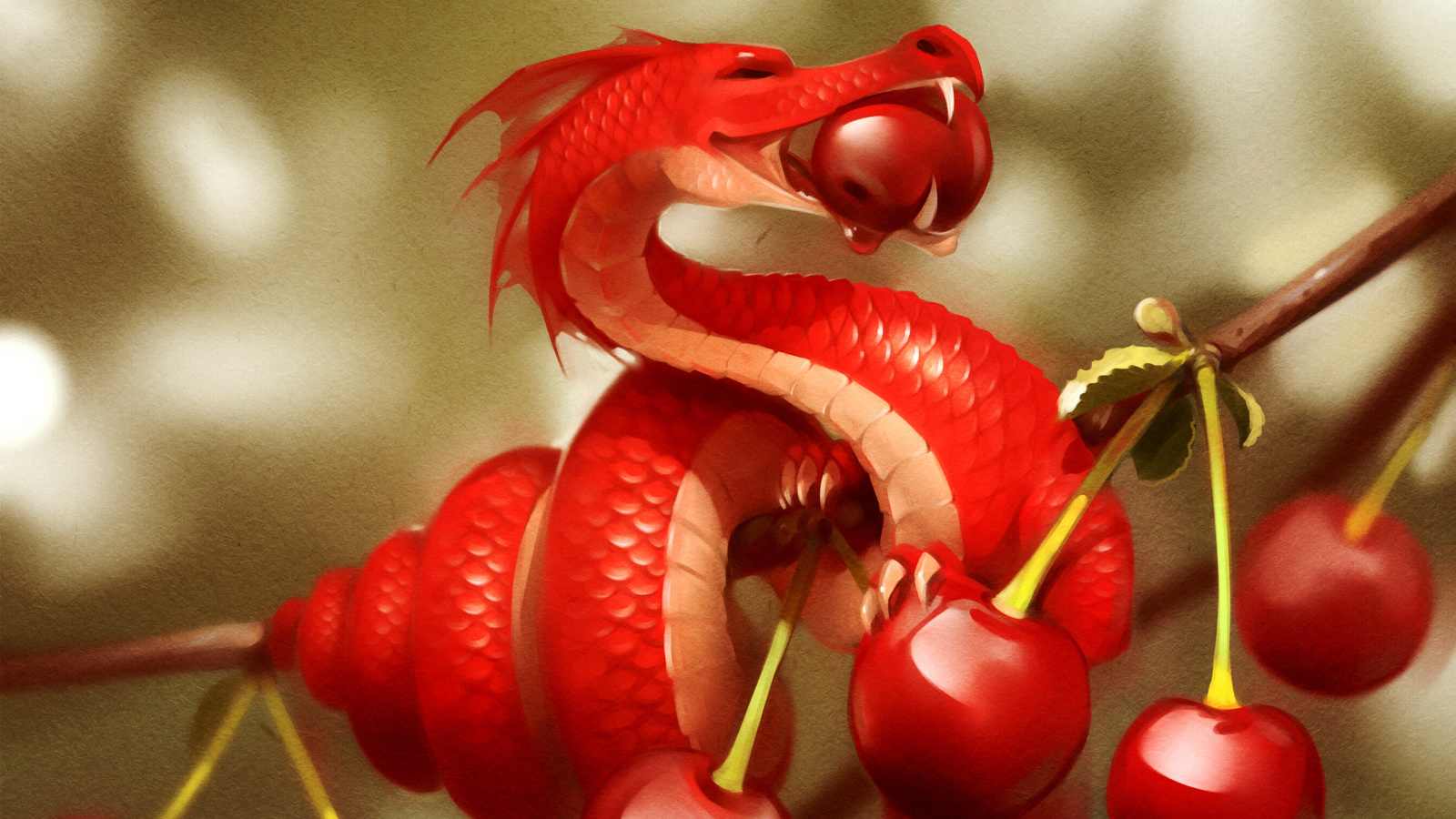 Dragon with Cherry wallpaper 1600x900