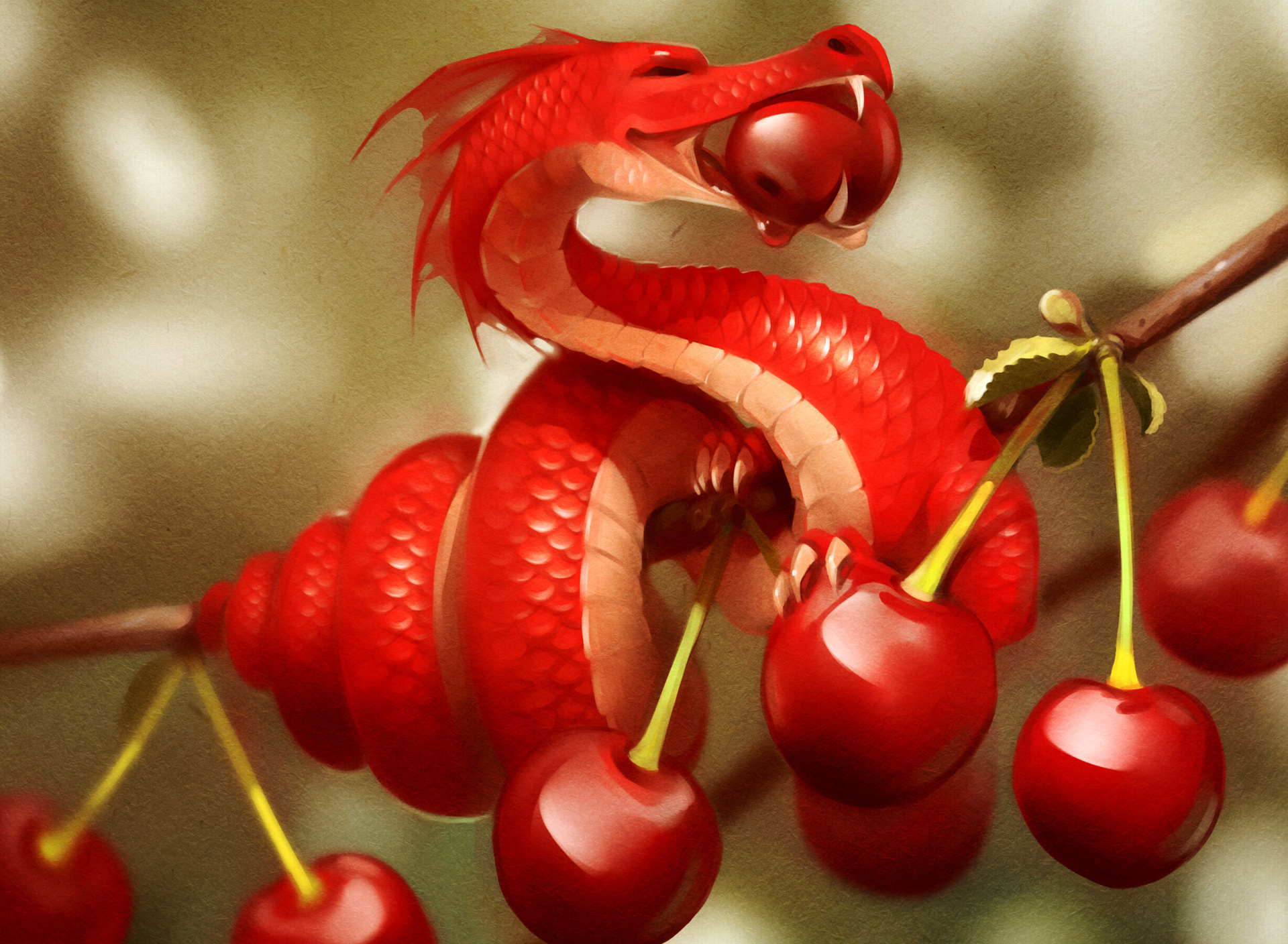 Das Dragon with Cherry Wallpaper 1920x1408