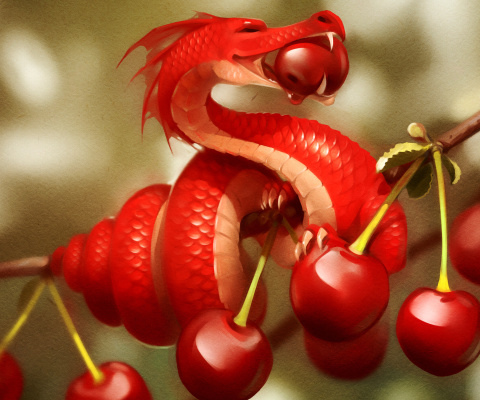 Обои Dragon with Cherry 480x400