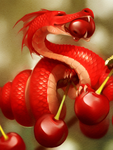 Fondo de pantalla Dragon with Cherry 480x640