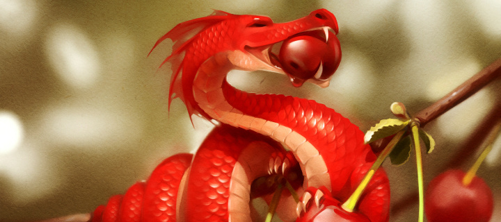 Das Dragon with Cherry Wallpaper 720x320