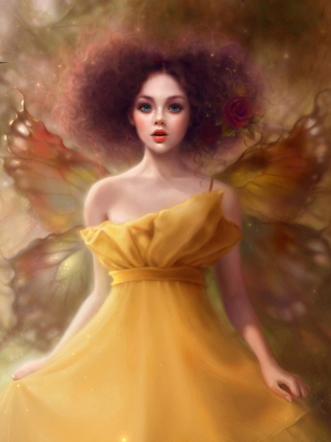 Обои Fairy In Yellow Dress 480x640