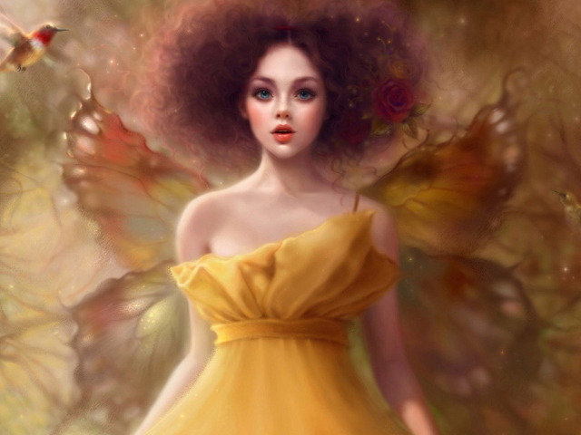 Обои Fairy In Yellow Dress 640x480
